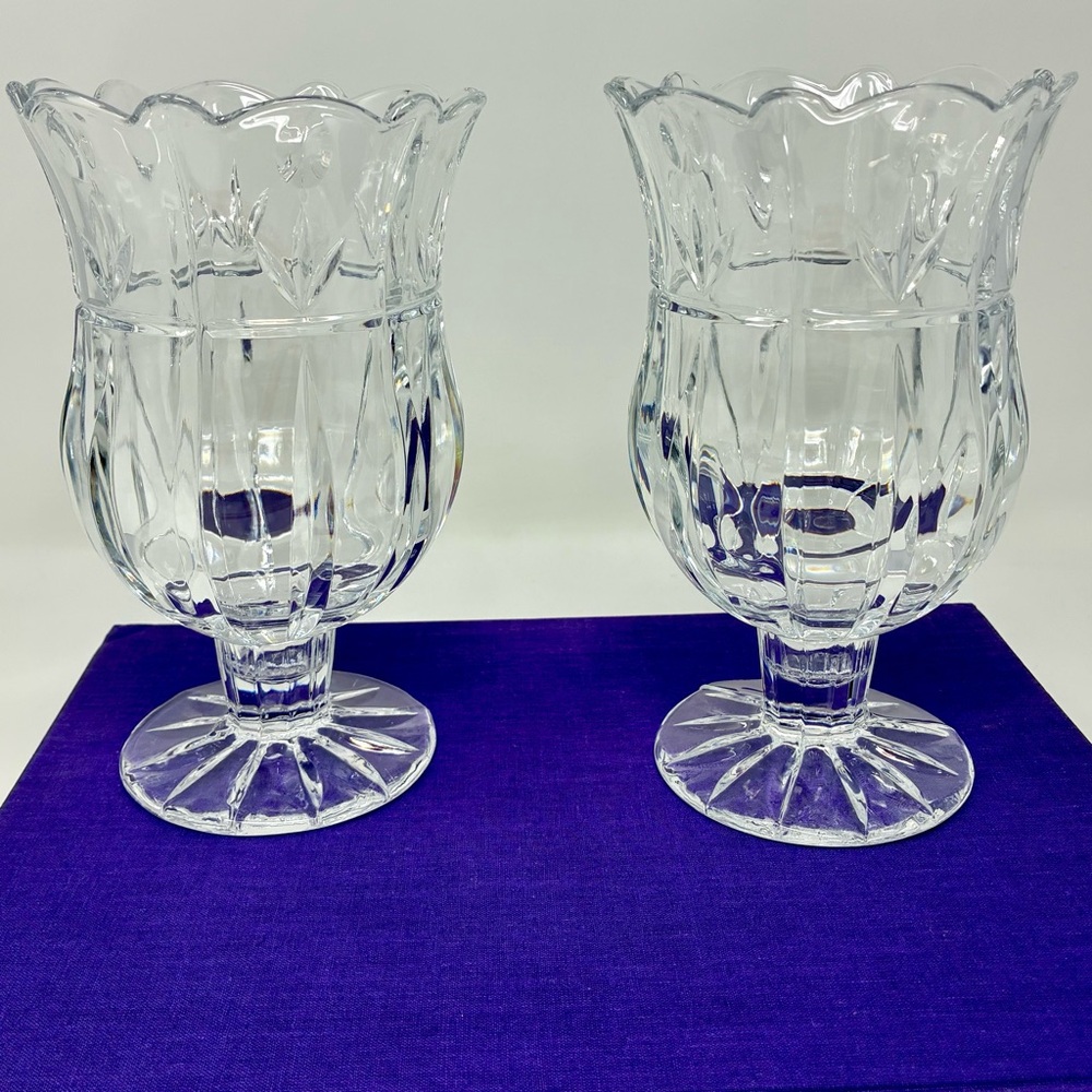 Block Tulip Garden 24% Full Lead Cut Crystal Vase Hurricane Candle Holders Decor